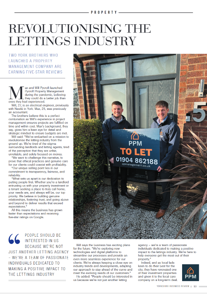 Celebrating Our Feature in the Yorkshire Business Review: A Testament to Our Commitment as a Leading Letting Agent in York